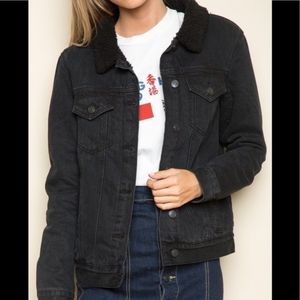 Brandy Melville Black Denim Fur Lined Jacket